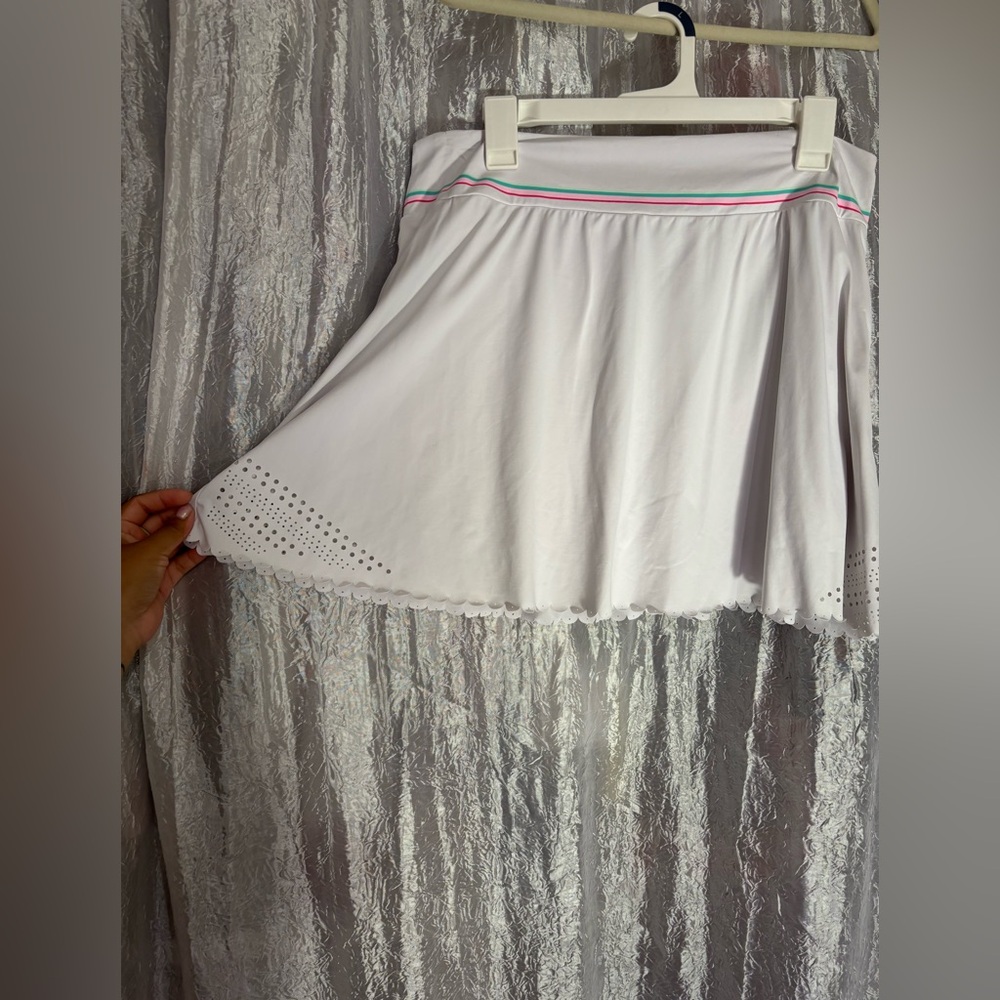 Reebok Asymmetrical White Skirt with Pink and Green Trim